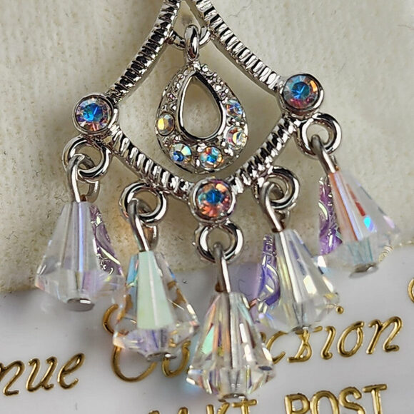 FAC Silver Pacifico AB Crystal Fresh Water Pearl Beaded Chandelier Necklace Set - Picture 12 of 15